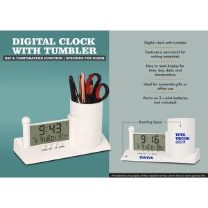 101-A138*Digital Clock with Tumbler Day & Temperature Function Spacious Pen Stand