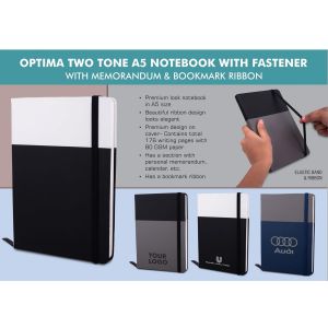 101-B131*Optima Two tone A5 notebook with Fastener With memorandum & Bookmark ribbon