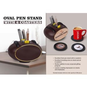 101-B177*Oval Pen Stand With 6 Coasters | Branding Included