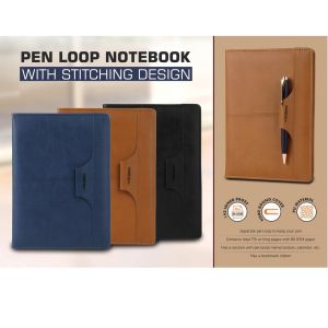 101-B184*Pen Loop notebook with Stitching design with bookmark ribbon