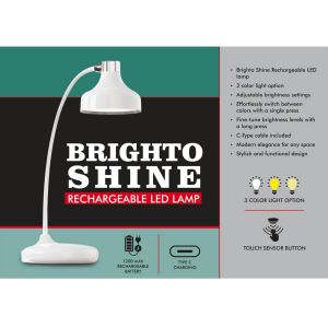 101-E356*Brighto Shine Rechargeable LED lamp 3 Color light with Brightness adjustment Type C Charging