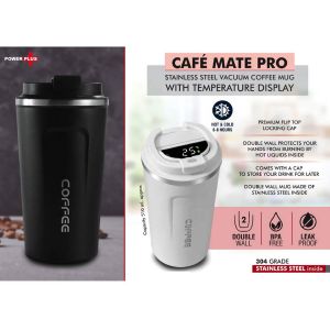 101-H278*Cafe Mate Pro Stainless Steel Vacuum coffee mug with Temperature Display Premium Flip top locking cap Capacity 510ml approx