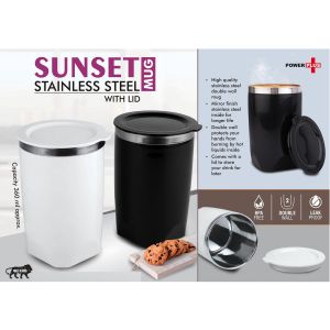 101-H279*Sunset Stainless Steel Mug with Lid Leak proof BPA Free Capacity 360 ml approx