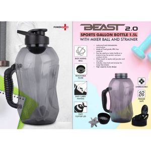 101-H291*Beast 2.0 Sports gallon bottle 1.5 L with mixer ball and strainer Unbreakable Freezer safe