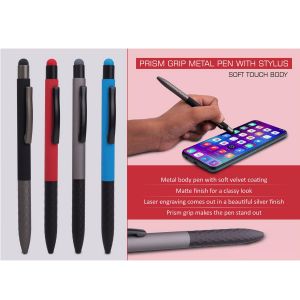 101-L153*Prism Grip Metal body pen with Stylus Soft Touch Body