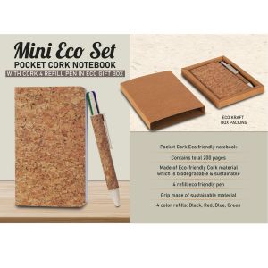 101-Q200*Mini Eco Set: Pocket Cork notebook with Cork 4 refill pen in Eco Gift Box