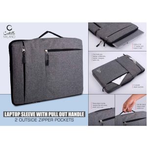 101-S36*Laptop Sleeve with pull out handle 2 outside zipper pockets